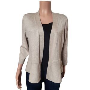 Love Scarlett Oatmeal heather soft stretch 3/4 sleeve short open cardigan L